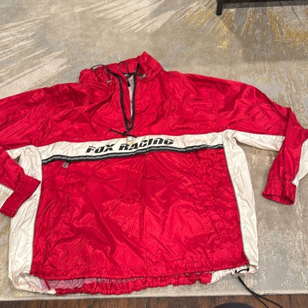 VTG 1/4 zip nylon Fox Racing pull over jacket size XL‎ in EUC metallic red